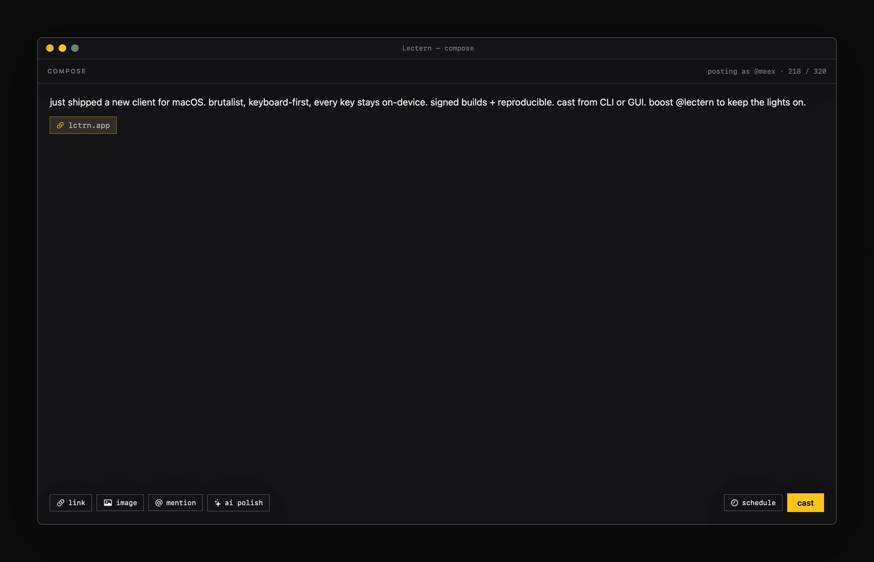 Lectern Composer modal with cast text and action buttons